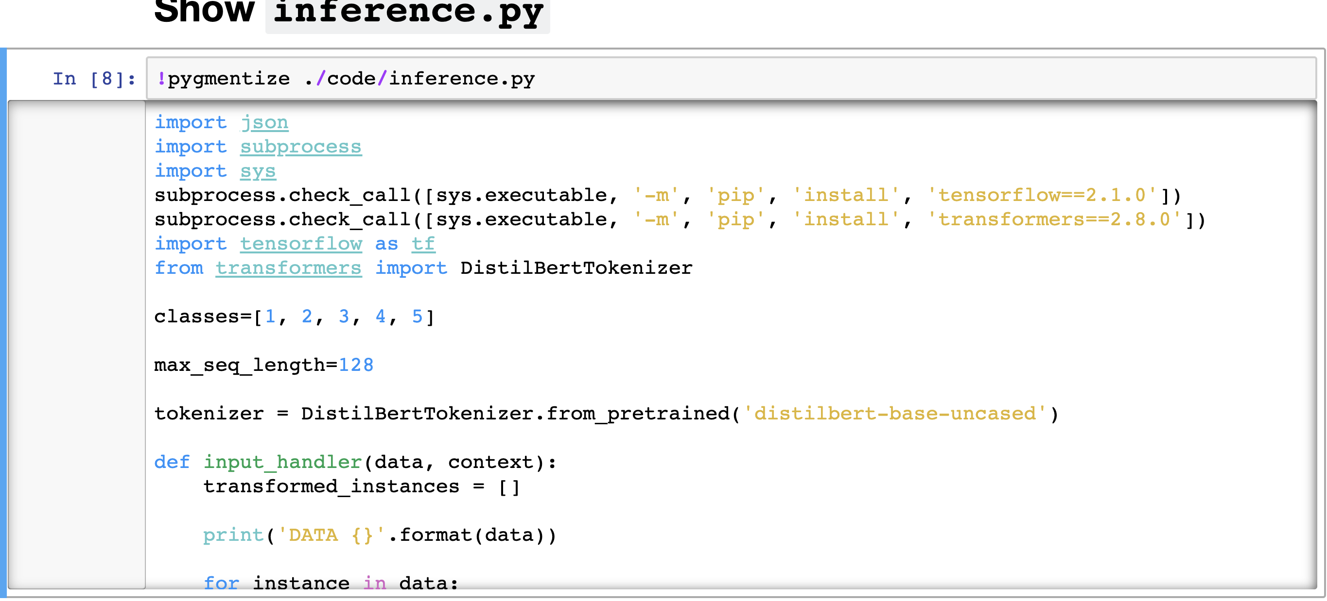 Figure out a better way to display code in a jupyter cell (besides cat