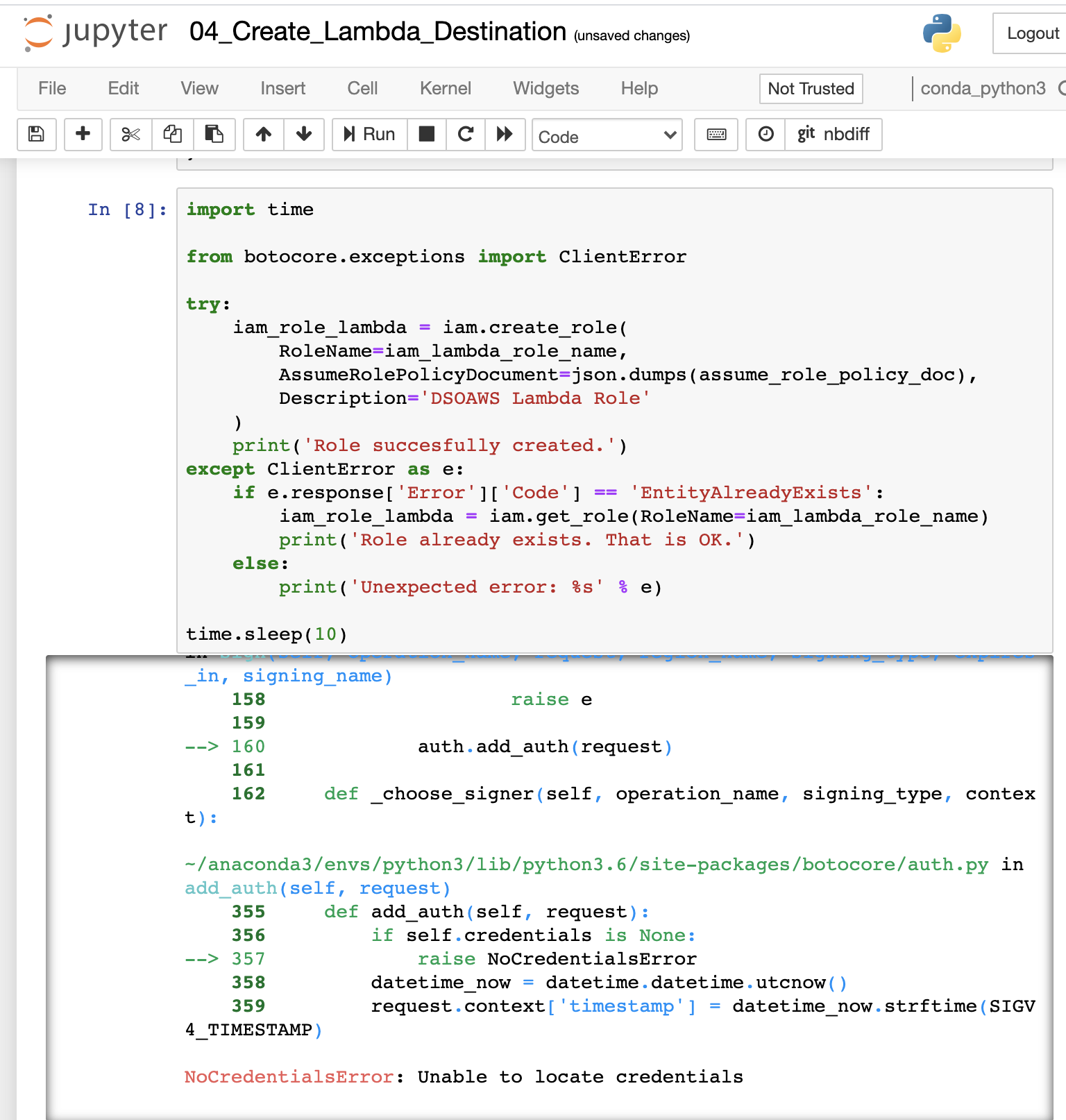 Unable to locate credentials · Issue 89 · datascienceonaws/data