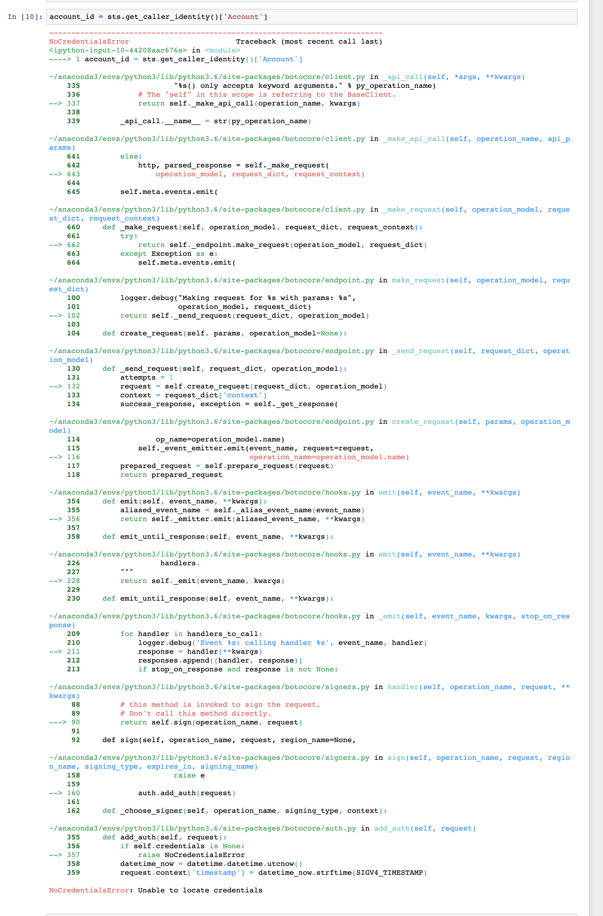 Unable to locate credentials · Issue 89 · datascienceonaws/data