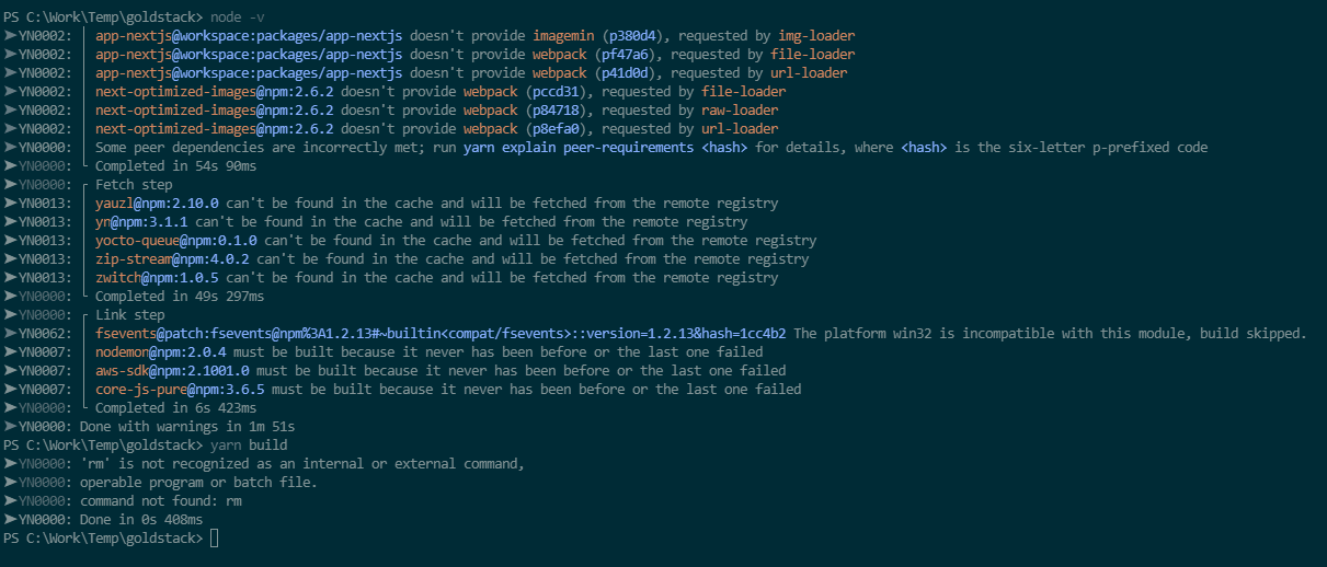 `yarn clean` does not work on Windows for the Next.js template · Issue 109 · goldstack