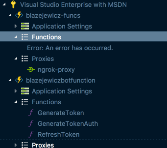 The 'Functions' node fails to list uploaded functions from the portal ...