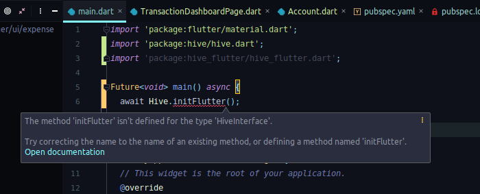 The method 'initFlutter' isn't defined for the type 'HiveInterface ...