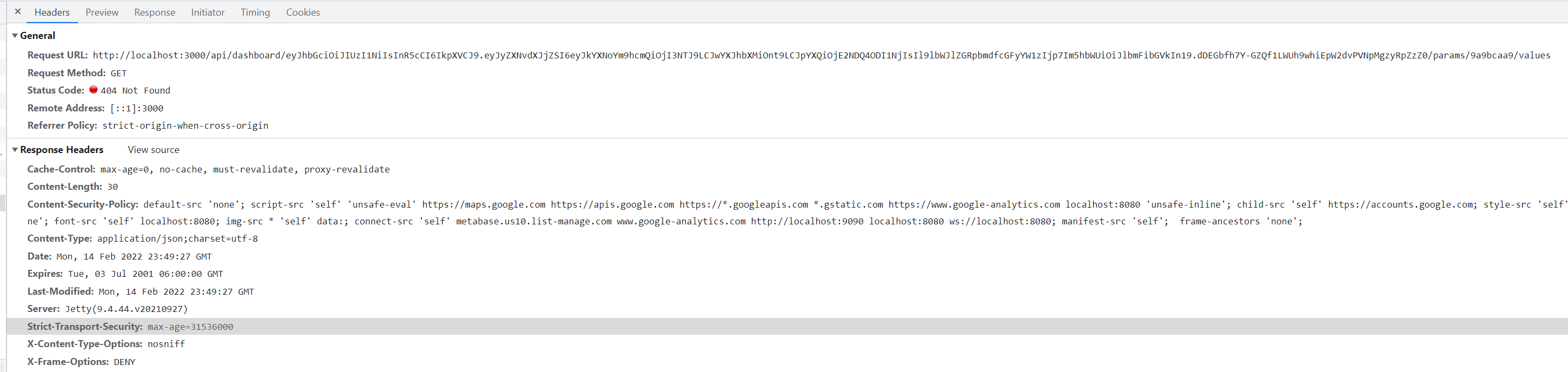 Preview embed FE tries to call `GET /api/dashboard/jwttoken/params