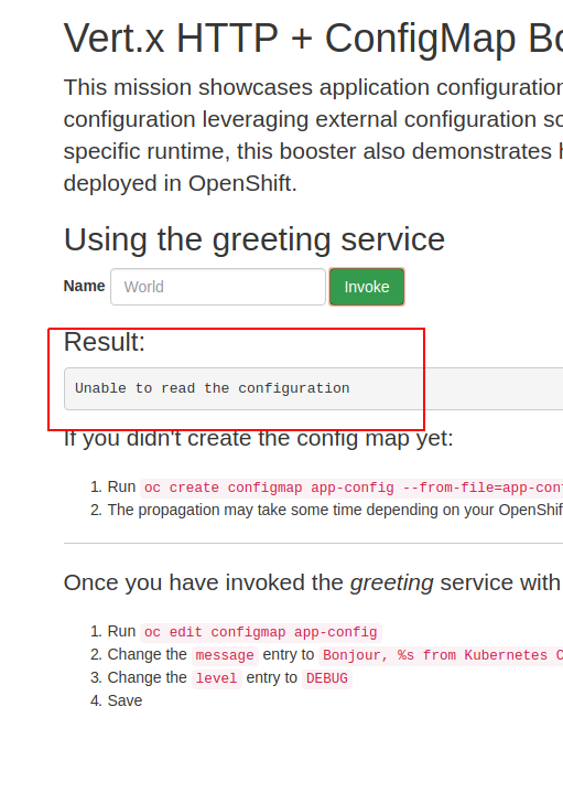 Vert.x ConfigMap quickstart installed from new launcher builds fails