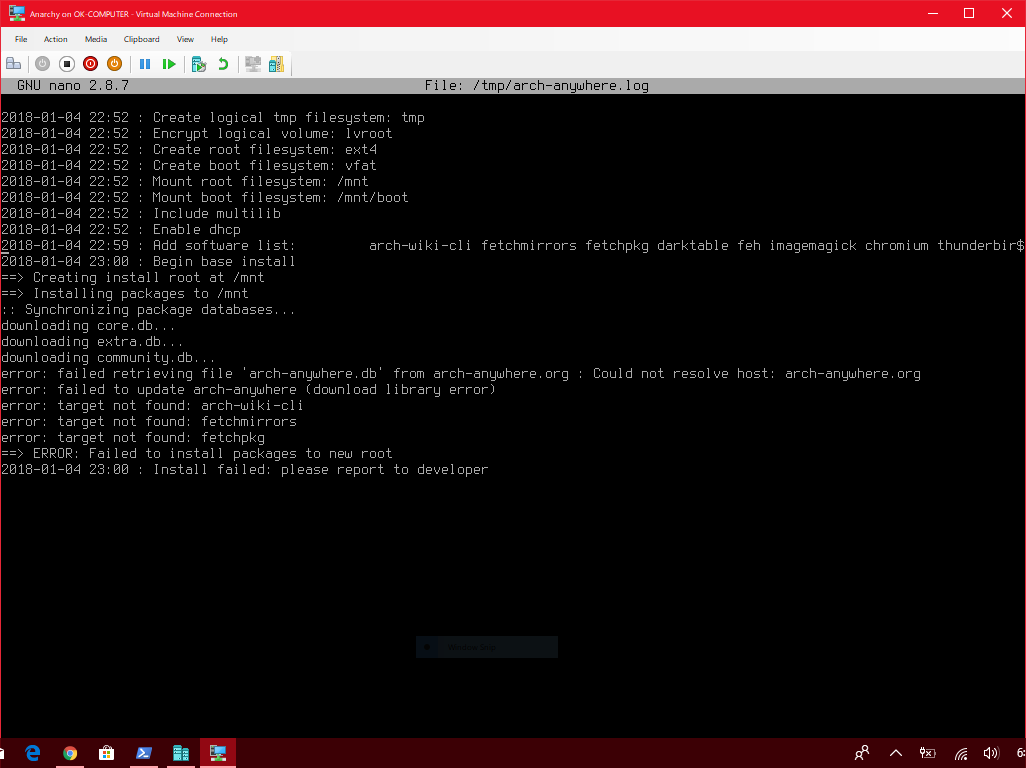 Install failed failed retrieve 'archanywhere.db' from archanywhere