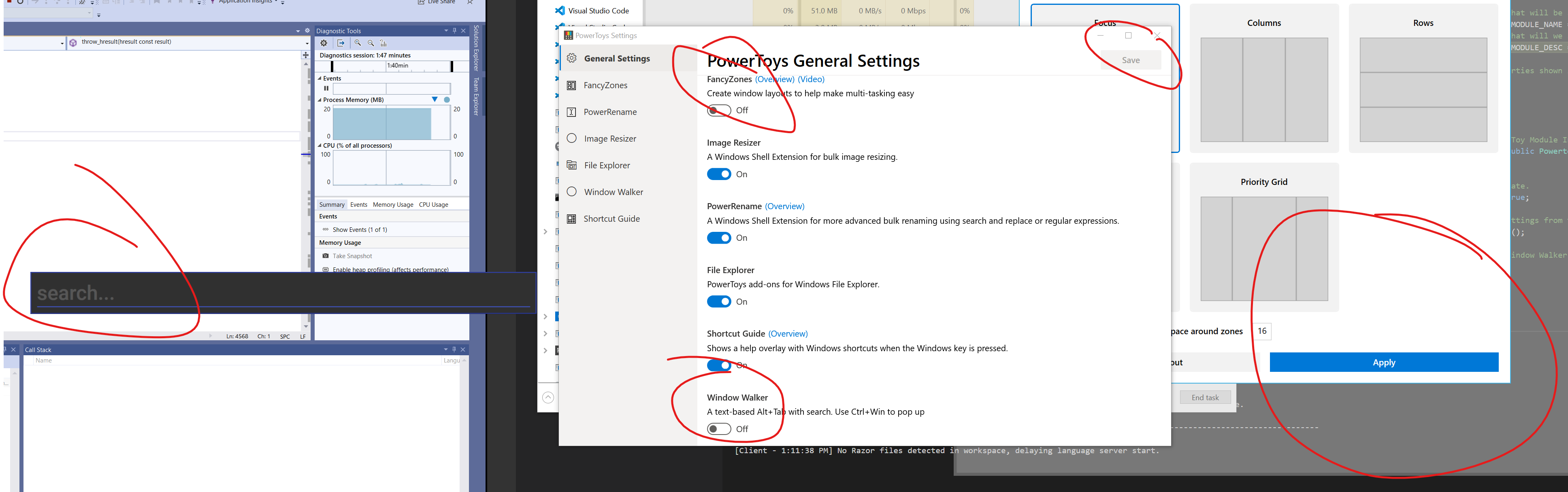 Window Walker and FZ doesn't shut down if PowerToys is stopped (VS or quit) or if feature