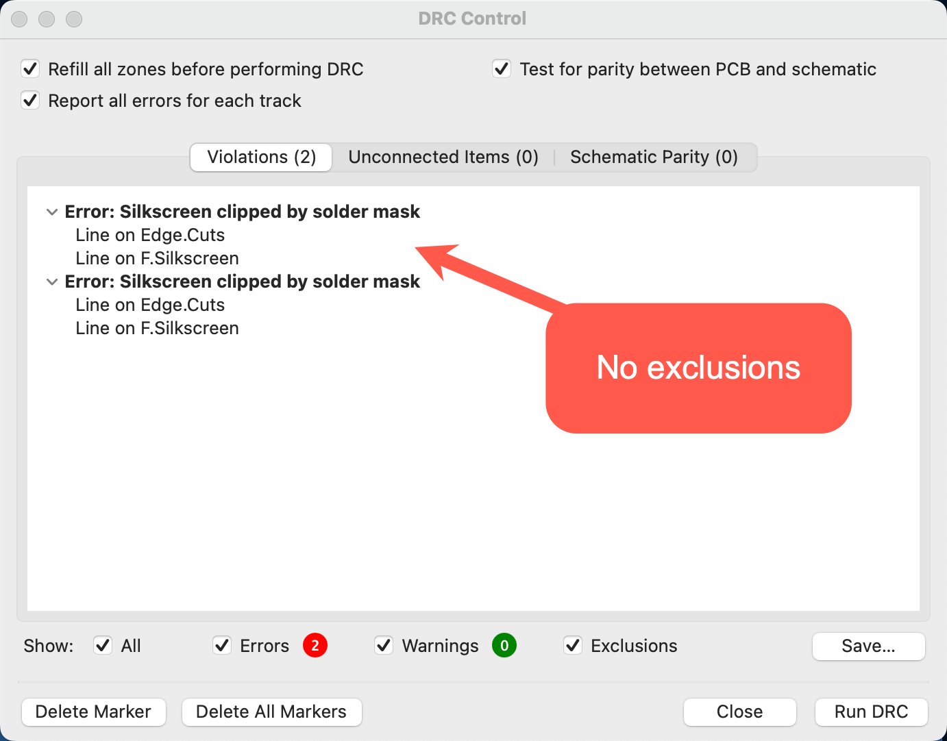 [BUG] drc_exclusions_workaround does not seem to be working · Issue