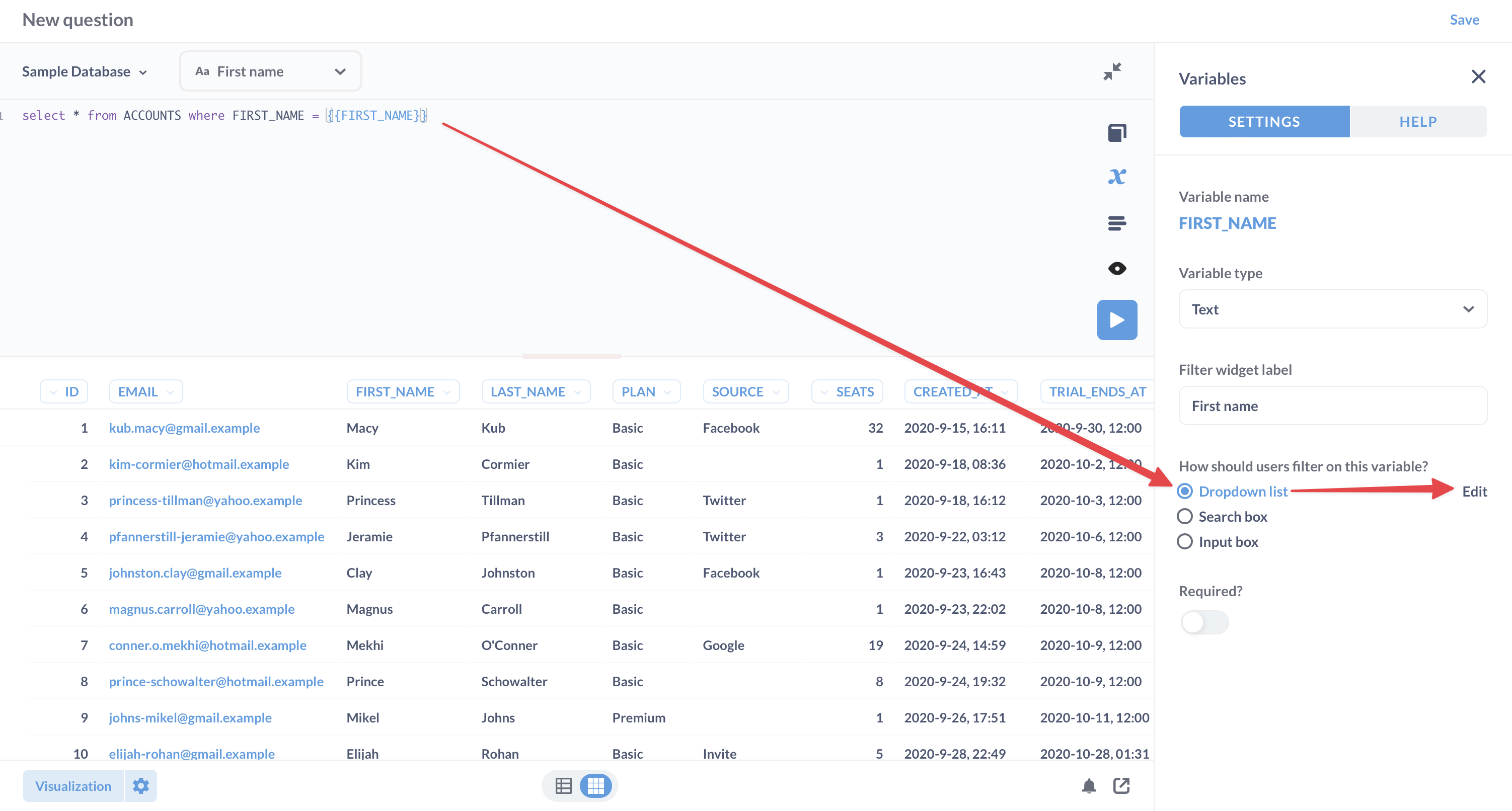 There is no possibility to use model or saved query as a dropdown list ...