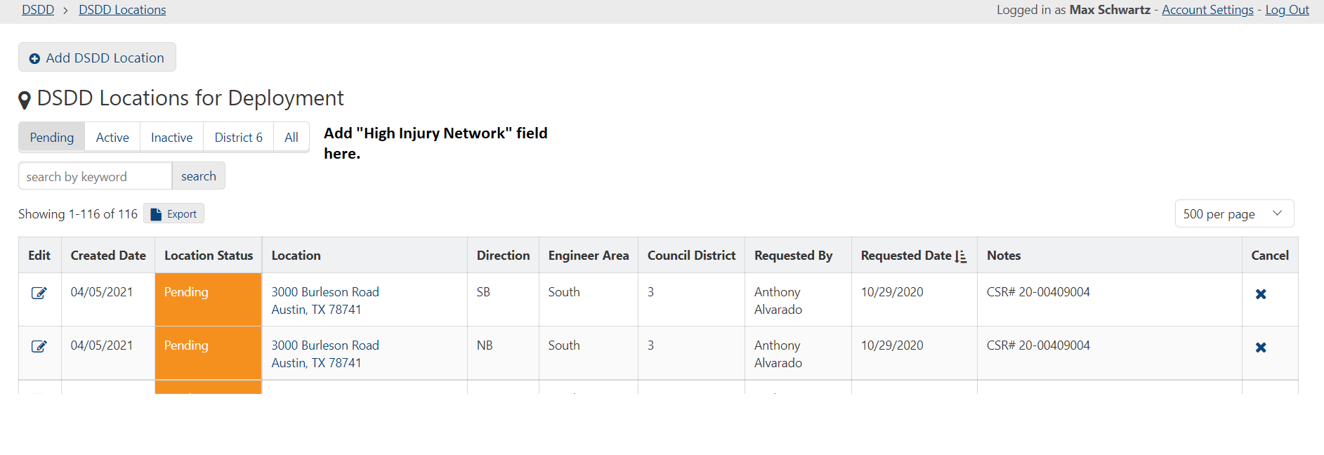Provide ability to manage rotation of High Injury Network DSDDs · Issue ...
