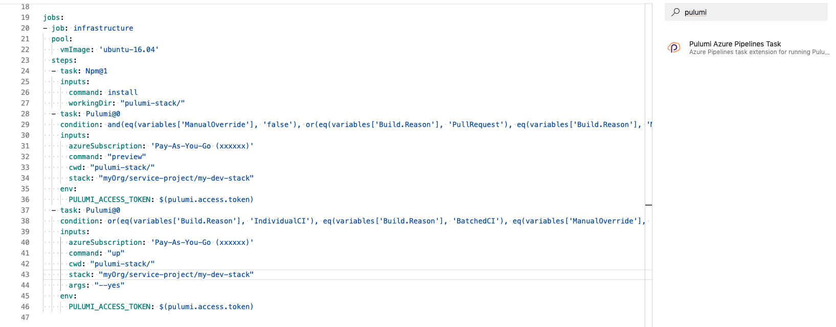 Azure Pipelines yaml screenshot