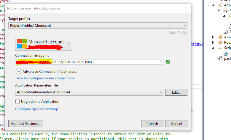 issue while publishing a container application into the Azure Service ...