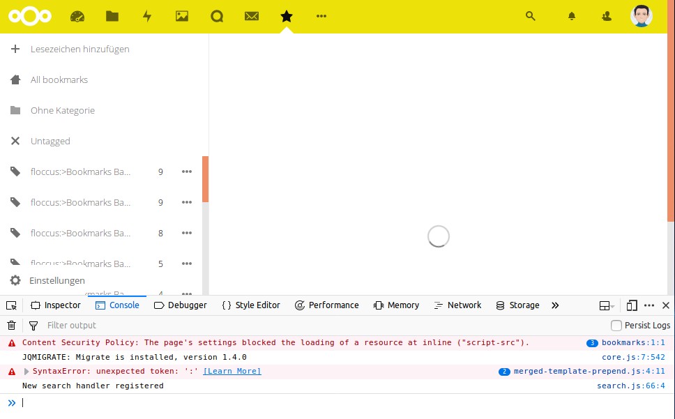 Empty page with bookmarks v0.14.0 · Issue 594 · nextcloud/bookmarks