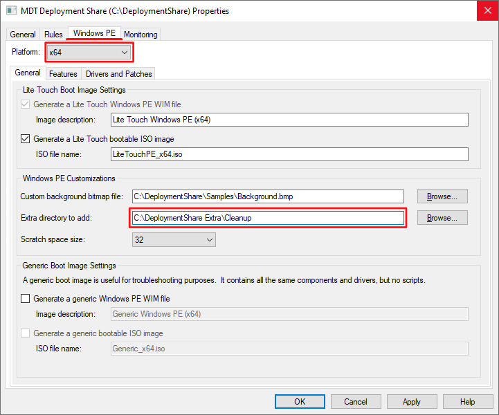 MDT DeploymentShare Properties WinPE