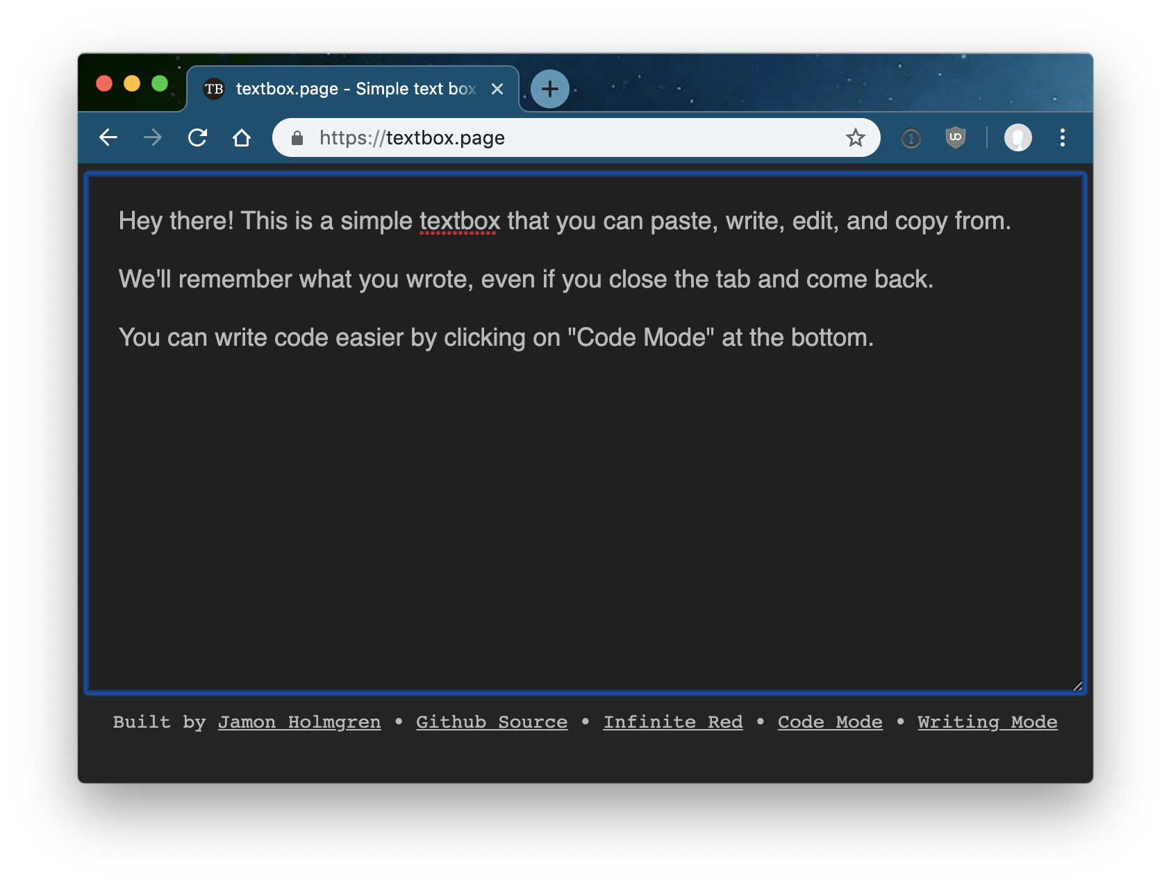 GitHub - jamonholmgren/textbox.page: Just a simple textbox for pasting ...