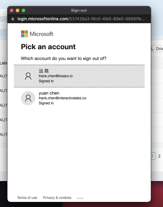 If the browser has logged in to two Azure accounts, the logout popup