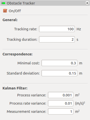 Rviz panel for the obstacle_tracker node.