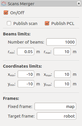 Rviz panel for the scans_merger node.