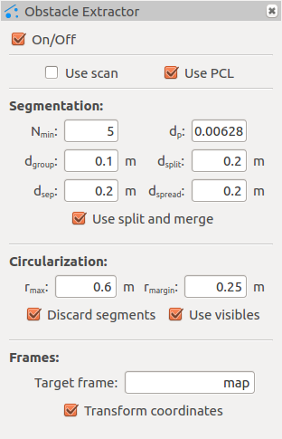 Rviz panel for the obstacle_extractor node.