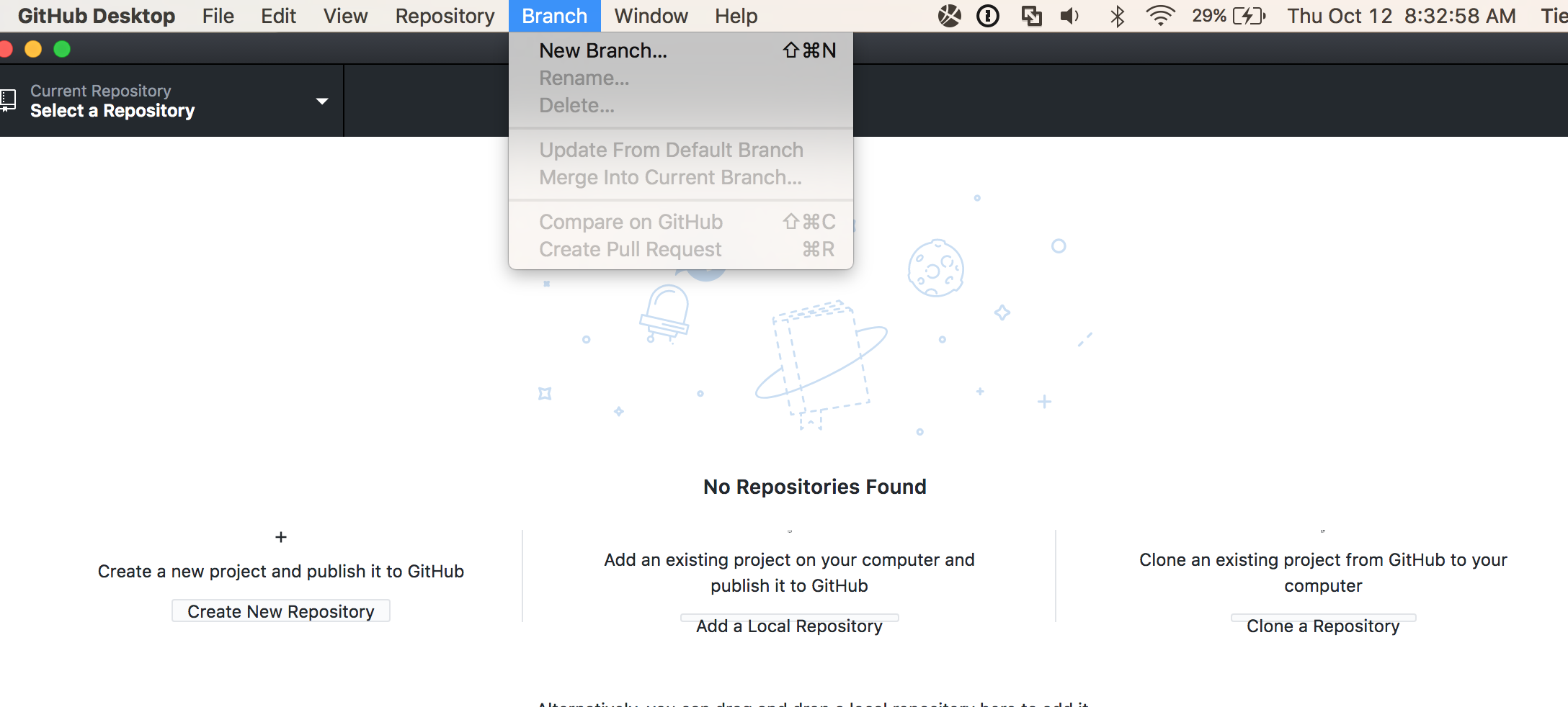 New Branch menu option showing despite no repos · Issue #3029 · desktop ...