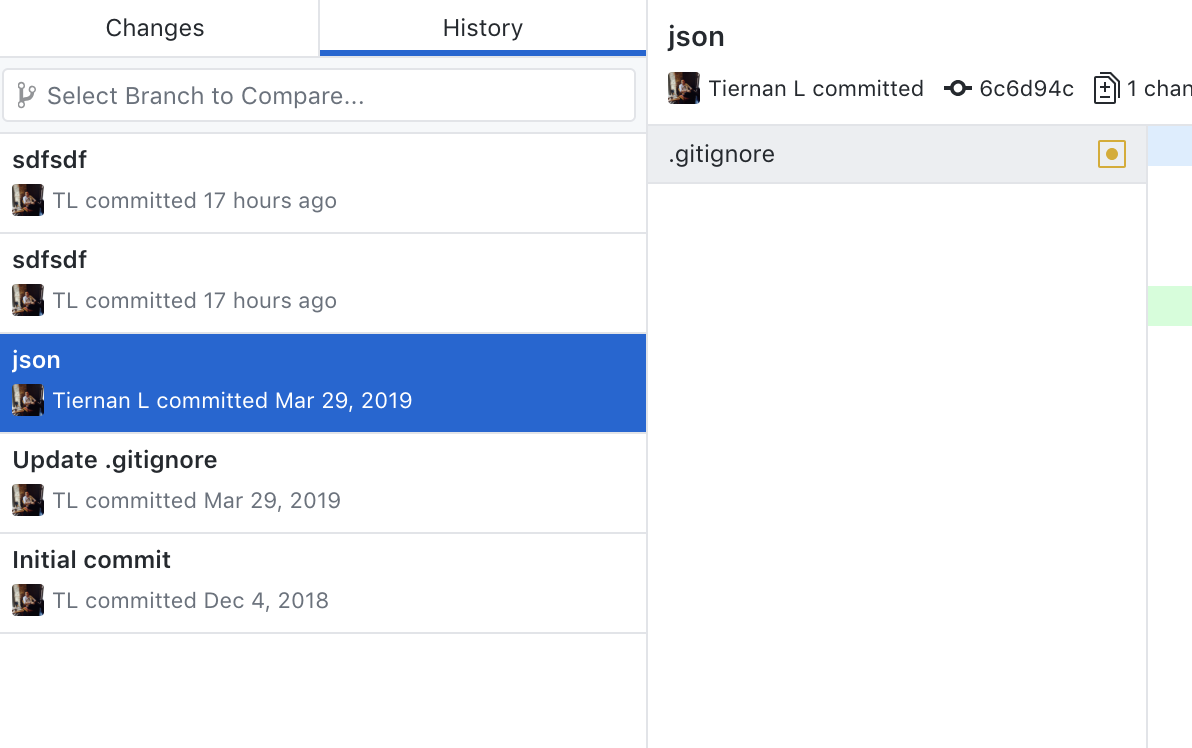Pressing the tab key does not focus the commit list on the History tab