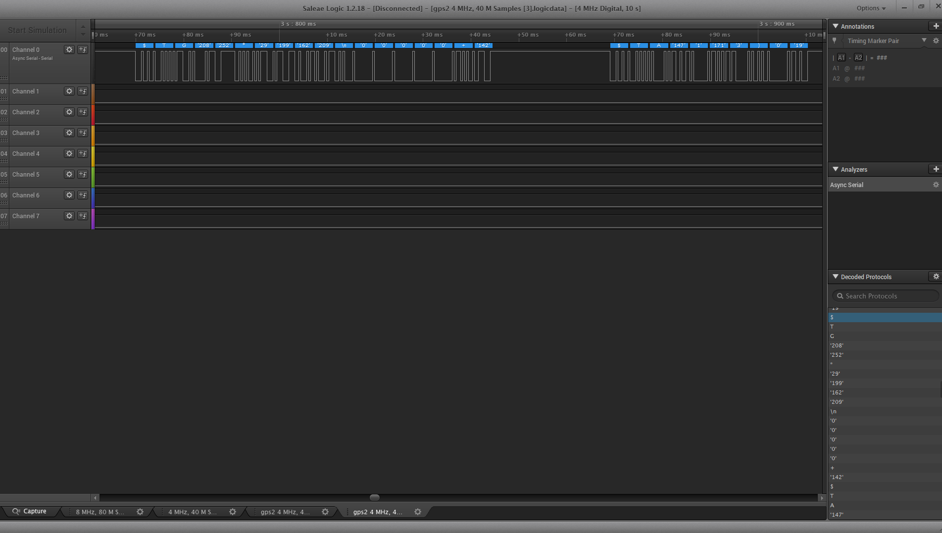 logic analyser screenshot - G and A frames