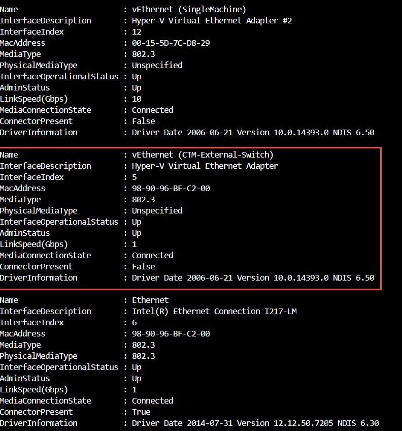 HyperV Network Definitions unable to use existing virtual swith