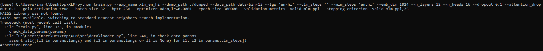 Assertion Error while training · Issue #239 · facebookresearch/XLM · GitHub