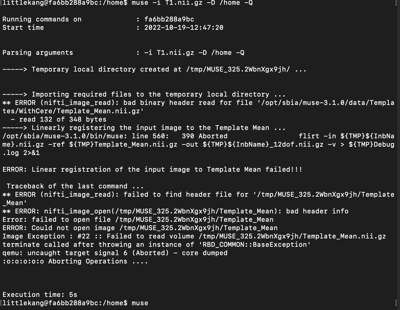 ** ERROR (nifti_image_read): failed to find header file for '/tmp/MUSE ...