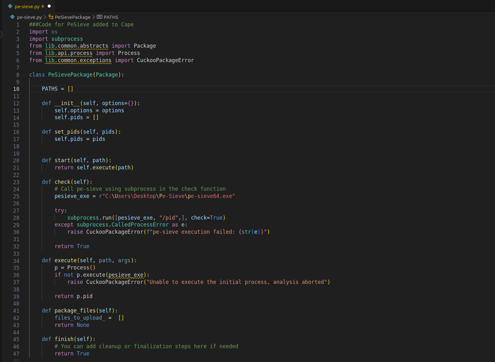 Having troubles with python adding Pe sieve as package · Issue 1823