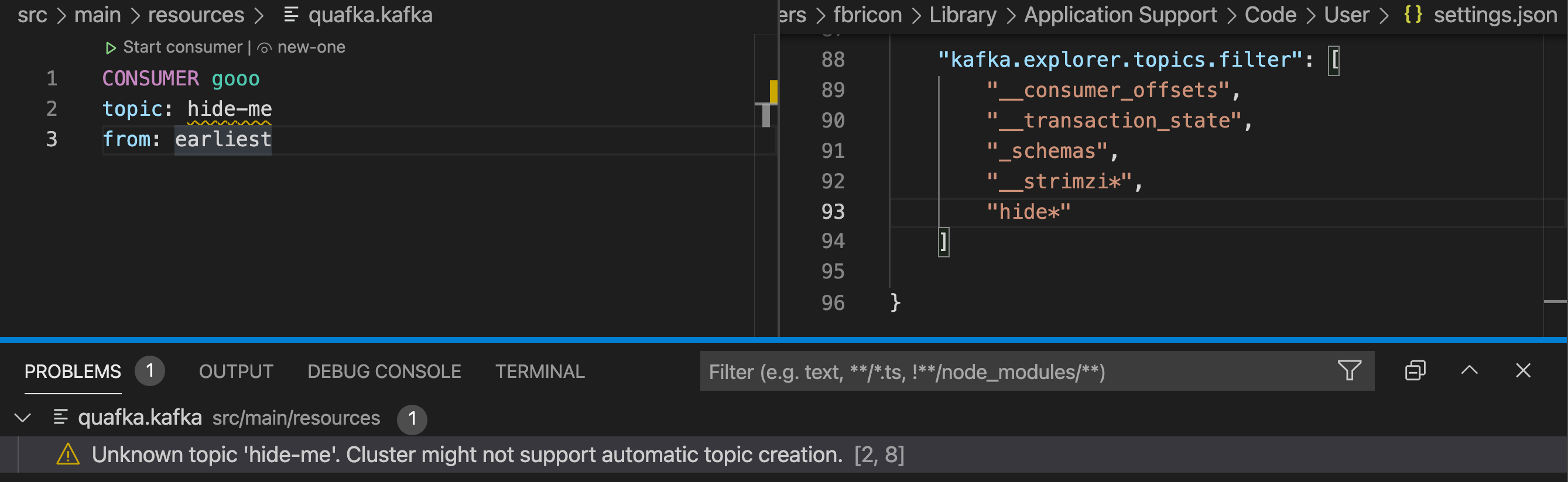 Filtered topics are considered invalid · Issue 177 · jlandersen/vscode