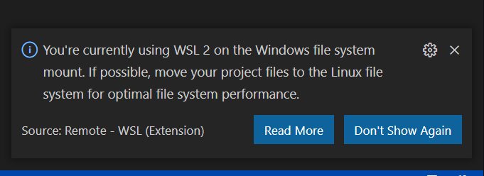 suggested improvements to wsl2 file system performance message · Issue ...