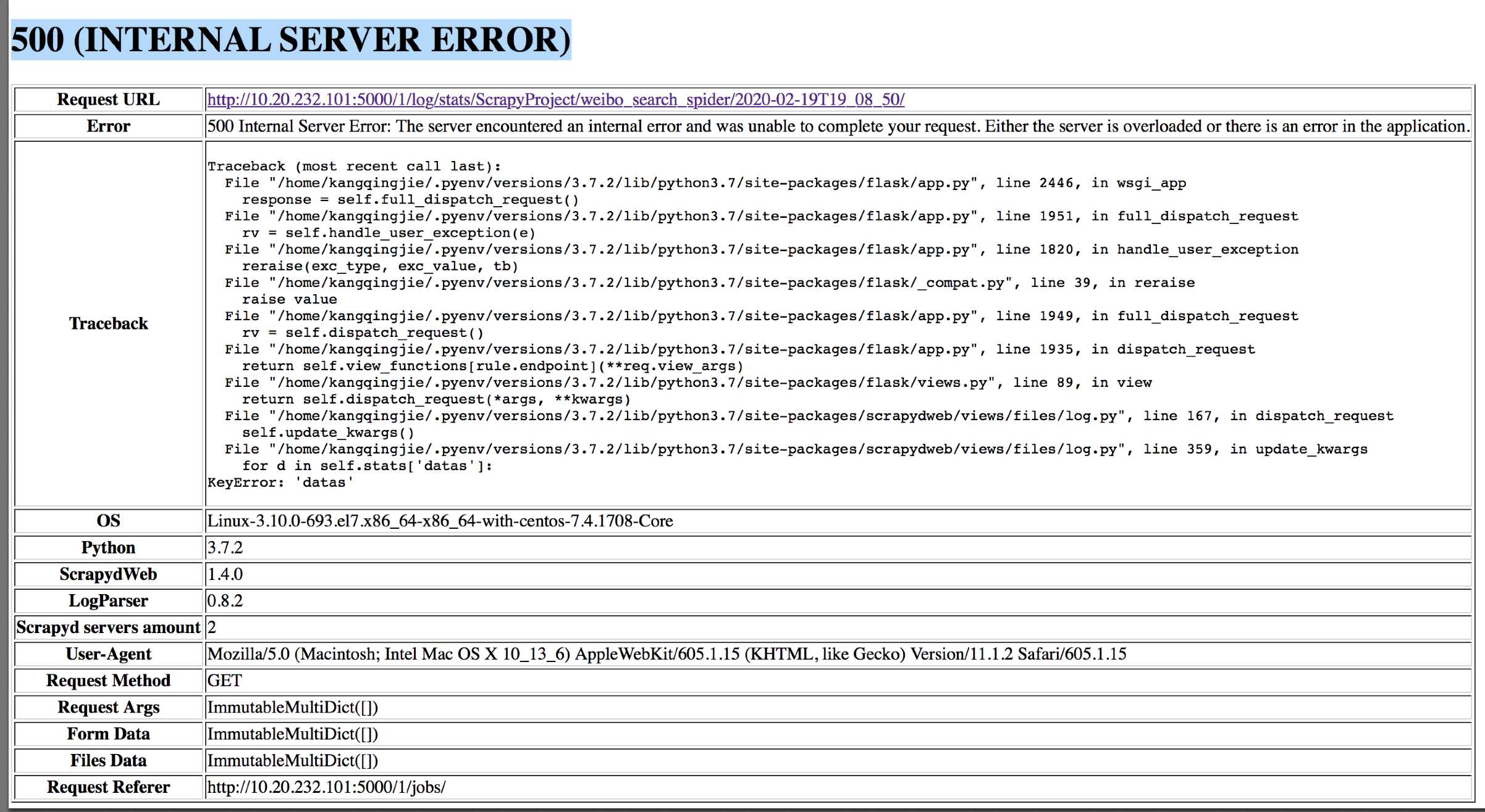 scrapy 日志级别设置为 warning级别 运行报错 · Issue #122 · my8100/scrapydweb · GitHub