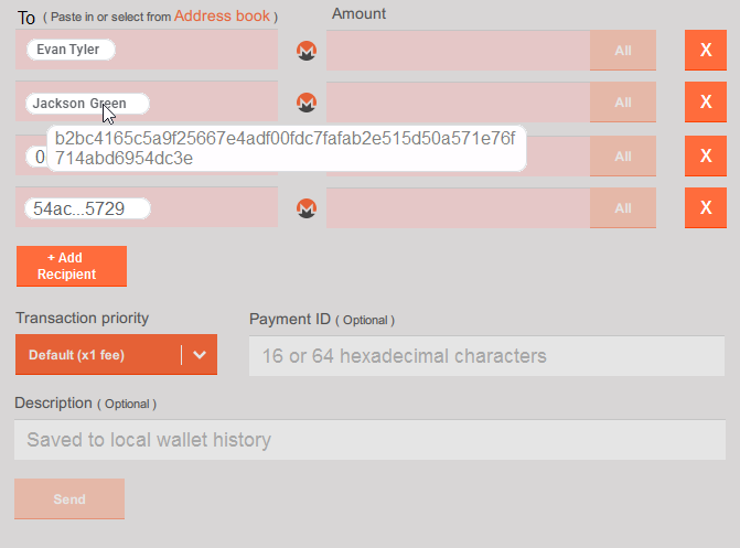 monero multi-recipient transactions ui
