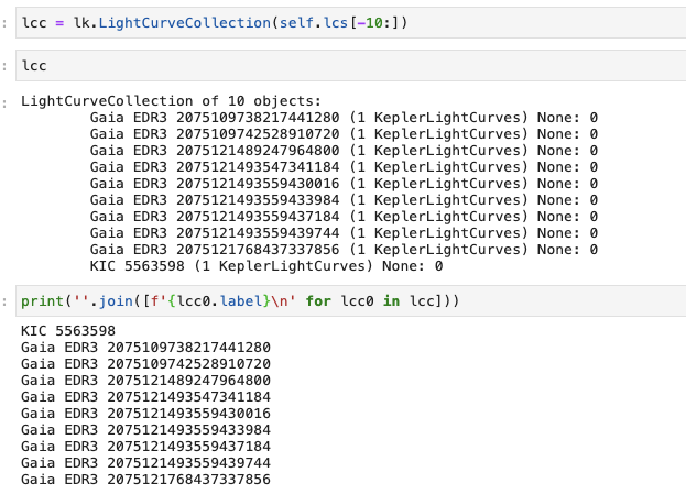 Lightkurve Python Simple Code `LightCurveCollection` repr does not provide the entries in the ...