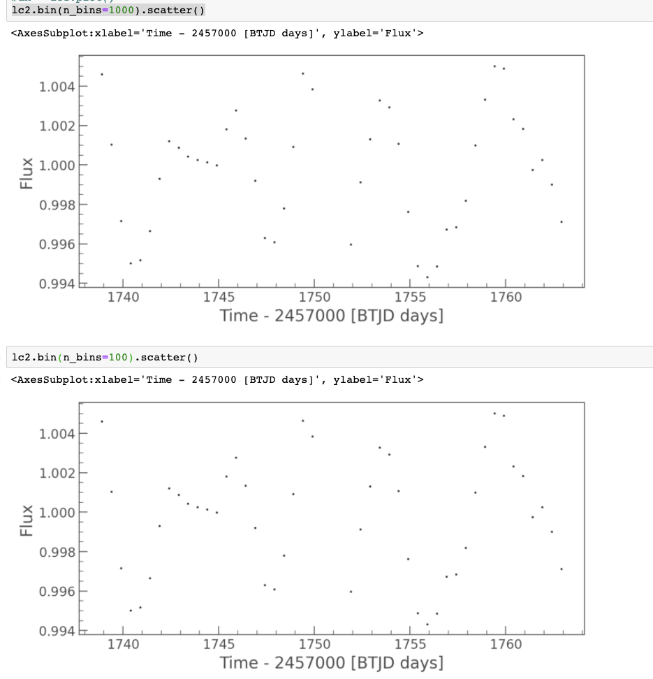 Bin Function won't bin by a number of points · Issue 1028 · lightkurve