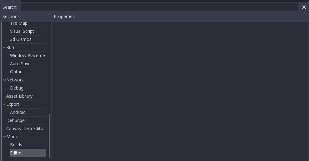 Editor Settings -> Mono is very broken in a non-Mono-enabled build ...