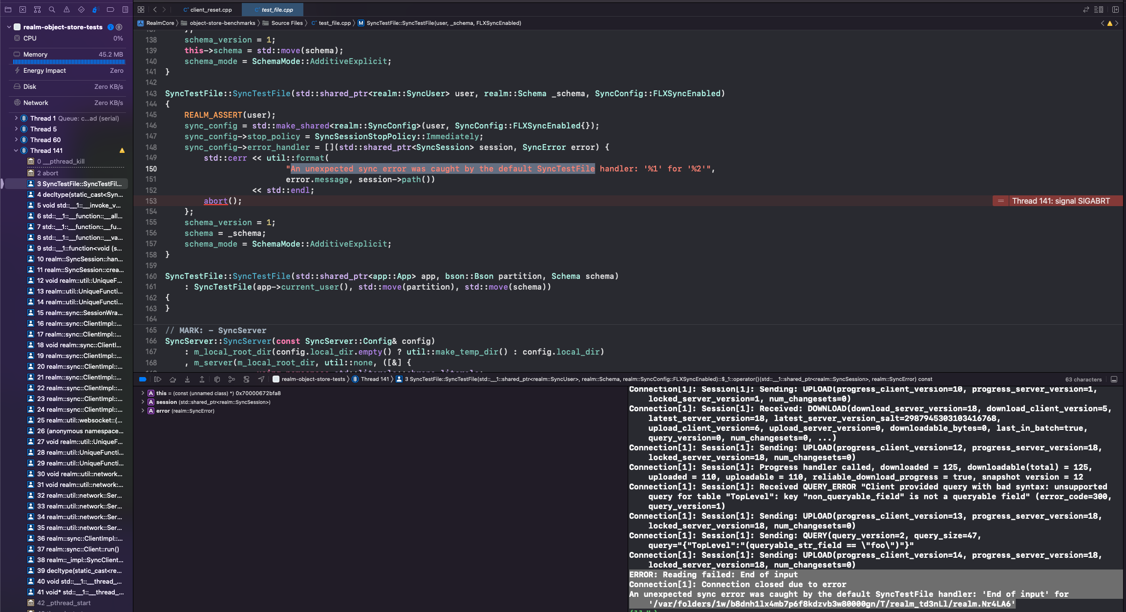 Spurious crash while running object store tests against baas server ...