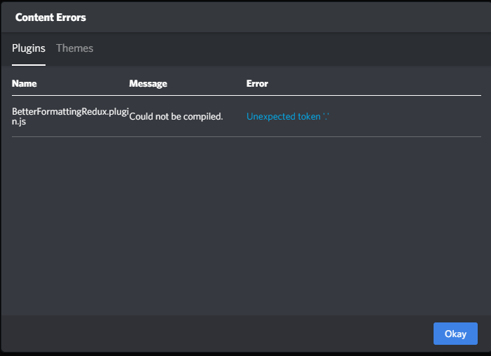 [Bug] BetterFormattingRedux.plugin.js Could not be compiled. Unexpected ...