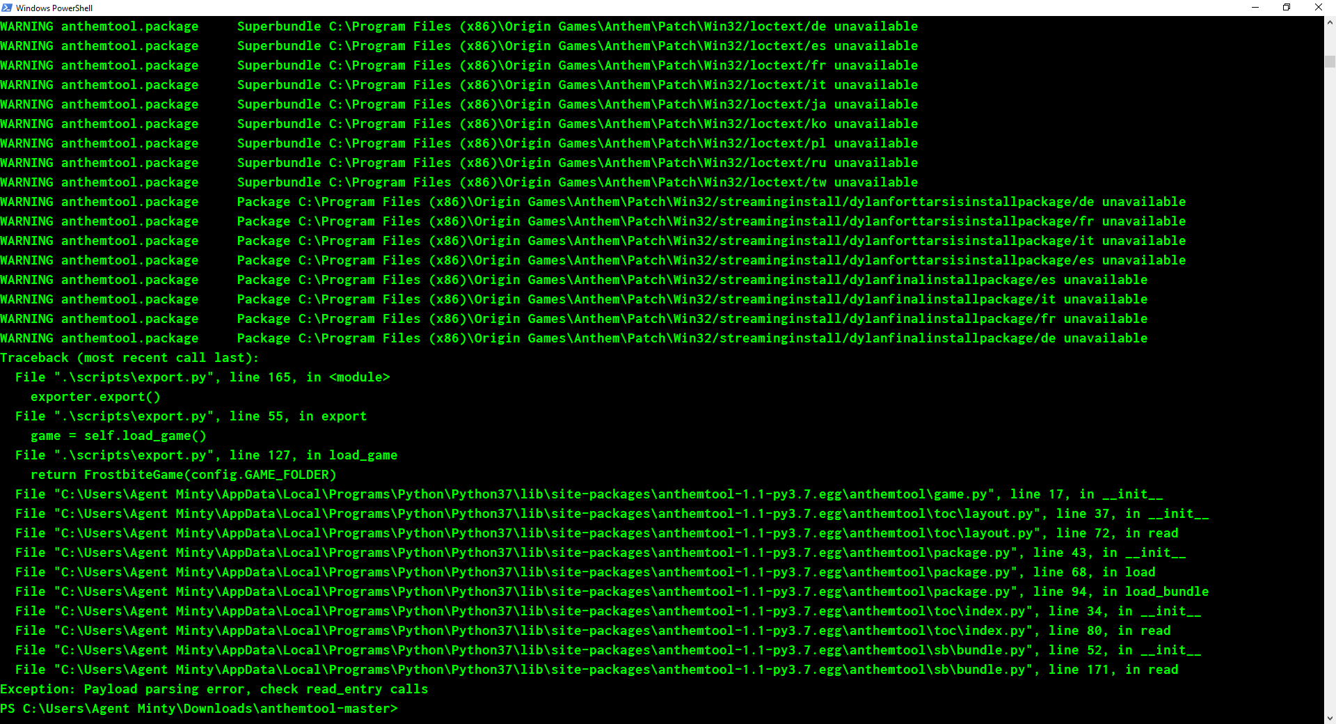 python novice help - error · Issue #1 · xyrin88/anthemtool · GitHub