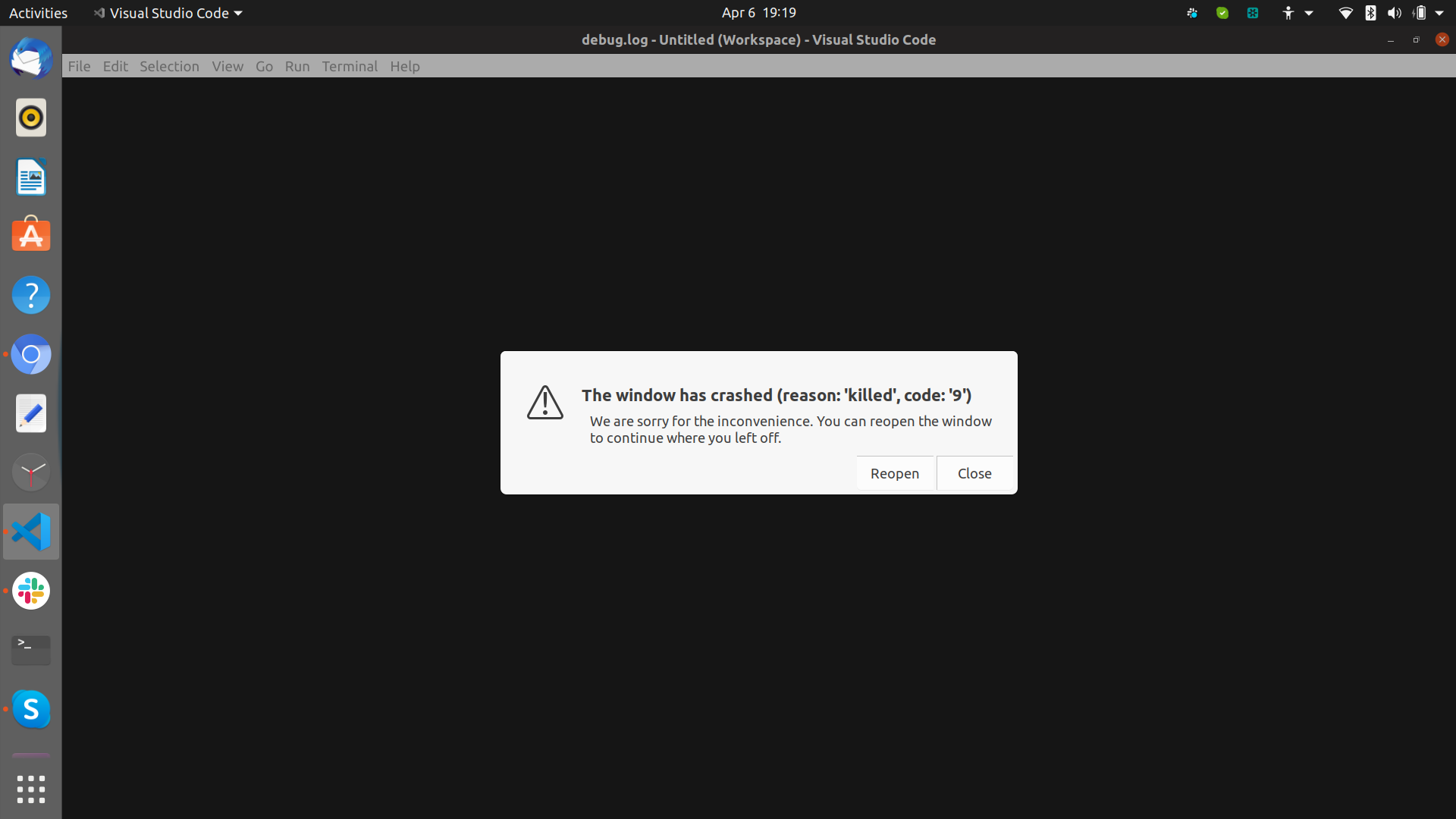 Crashing vscode again and again in ubantu · Issue 146974 · microsoft