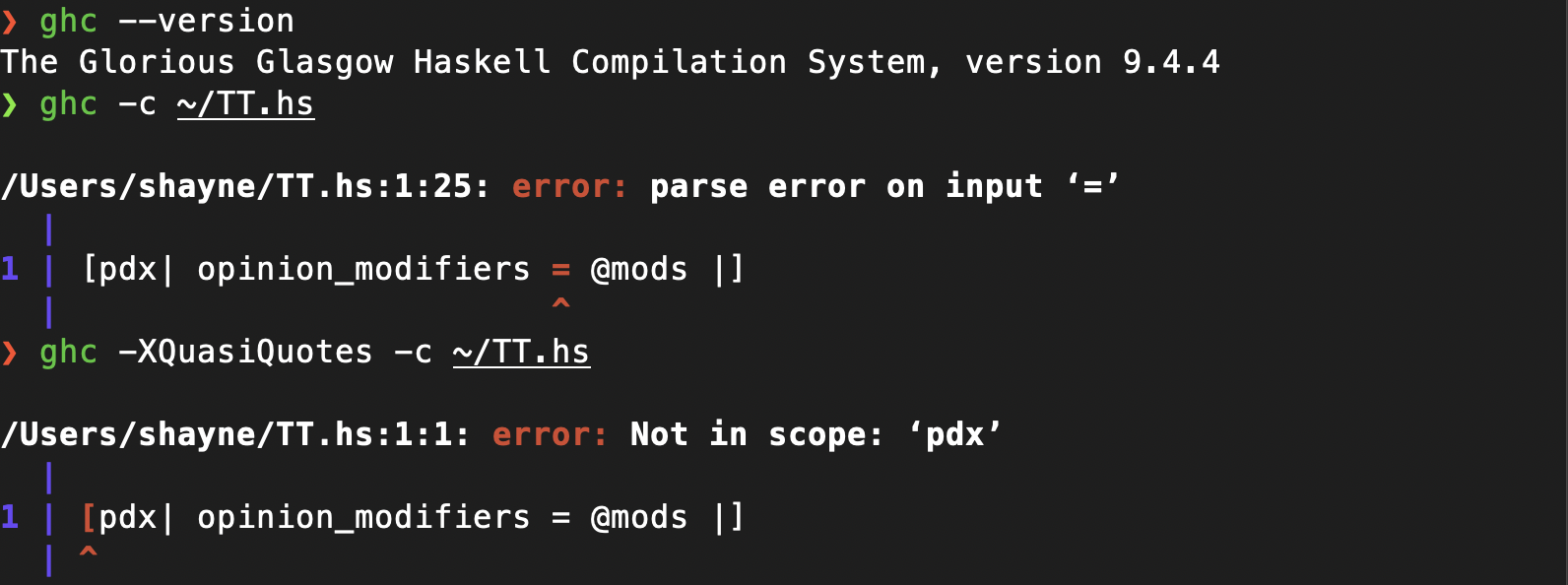 QuasiQuote parse error on input · Issue #1444 · ndmitchell/hlint · GitHub