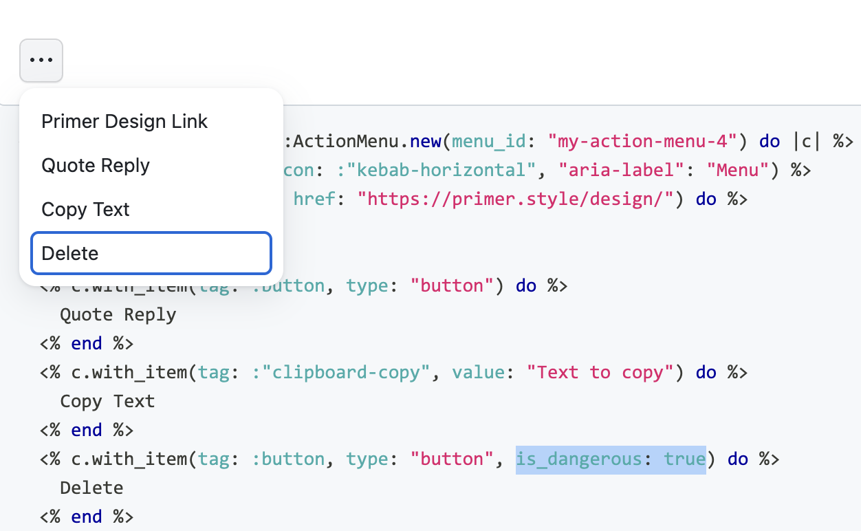 ActionMenu: "is_dangerous" option does not change the styling of item ...