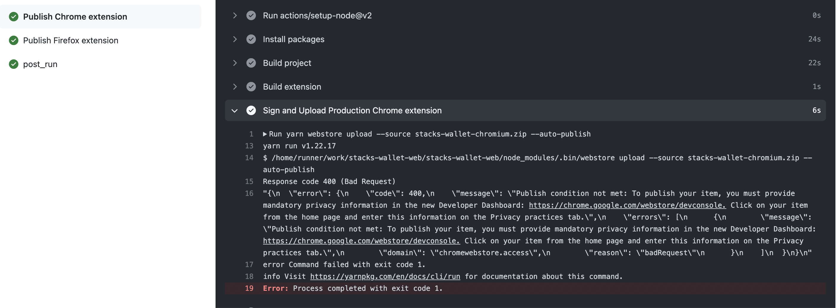 Our Github Action for publishing to Chrome store shows success status ...