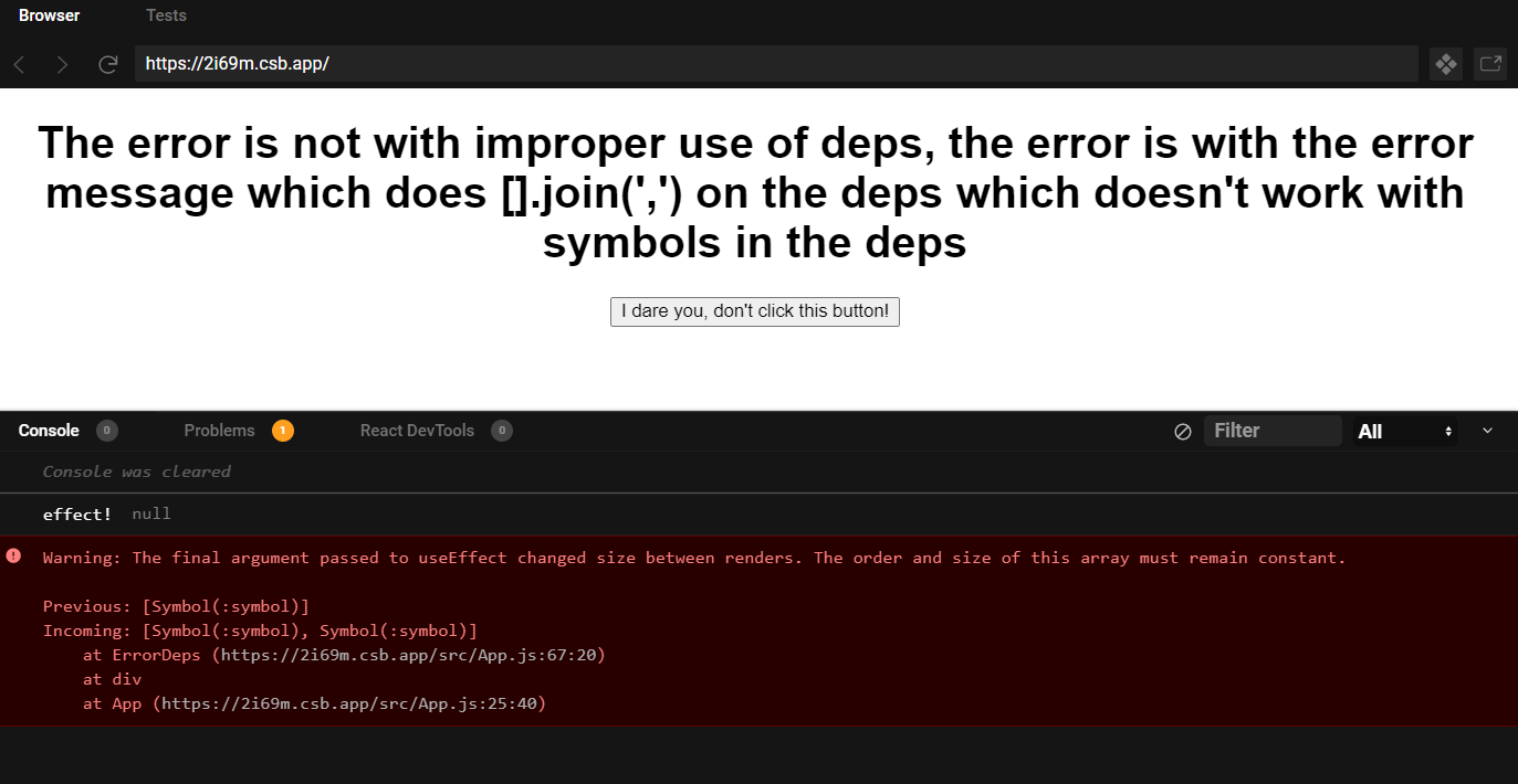 Bug Handling of symbols when used as deps incorrectly to create error