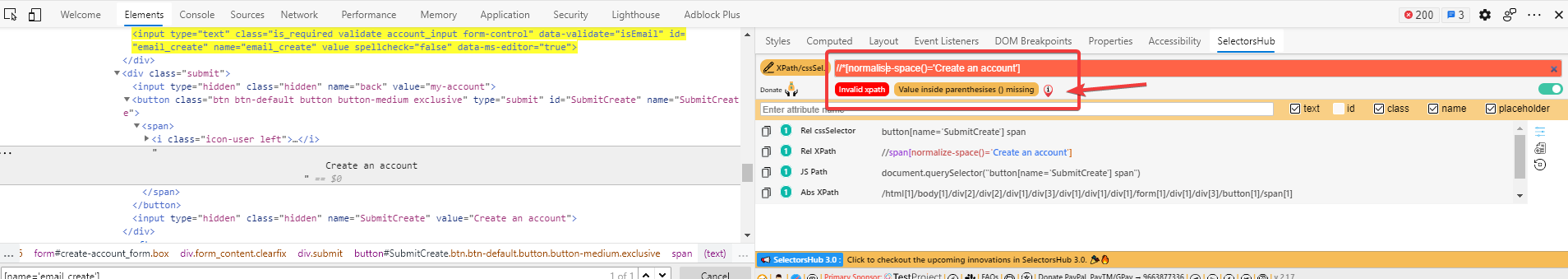 Wrong error message is shown for invalid xpath · Issue #20 ...