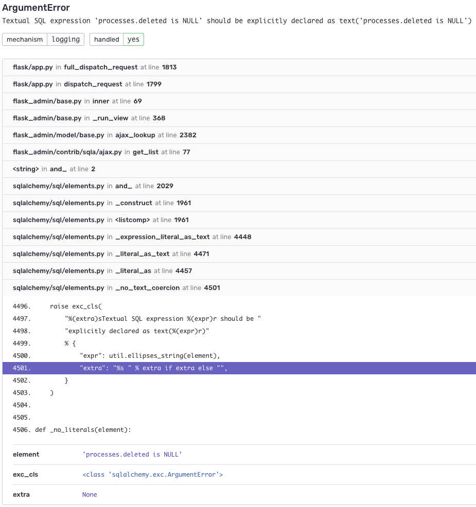 Fix the usage of the deprecated textual coercion in SqlAlchemy 1.3+ by
