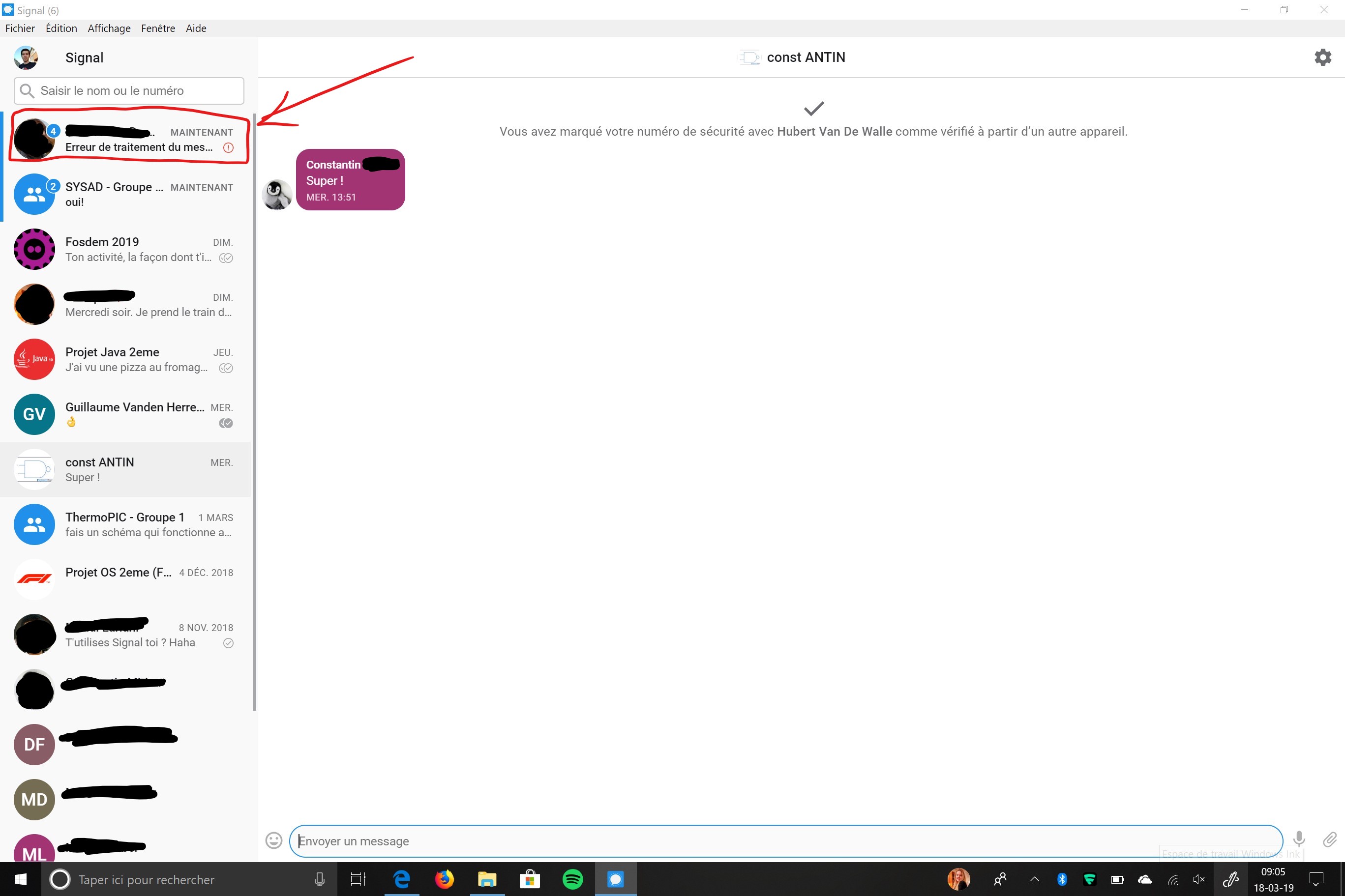 Processing error message