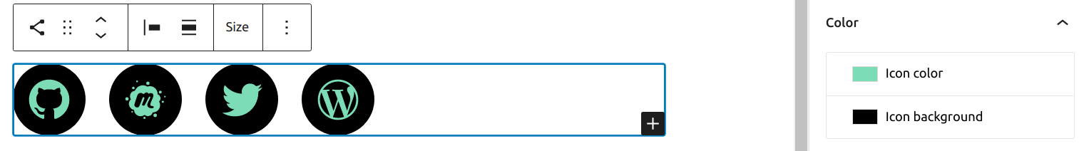 Color settings in the Social Icons block