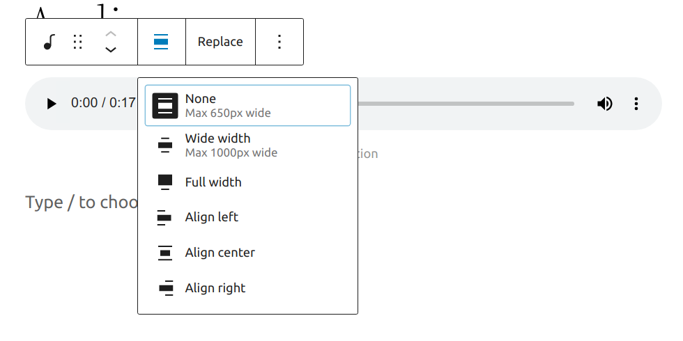 Alignment settings for the audio block
