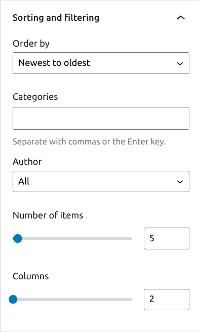 Sorting and filtering settings